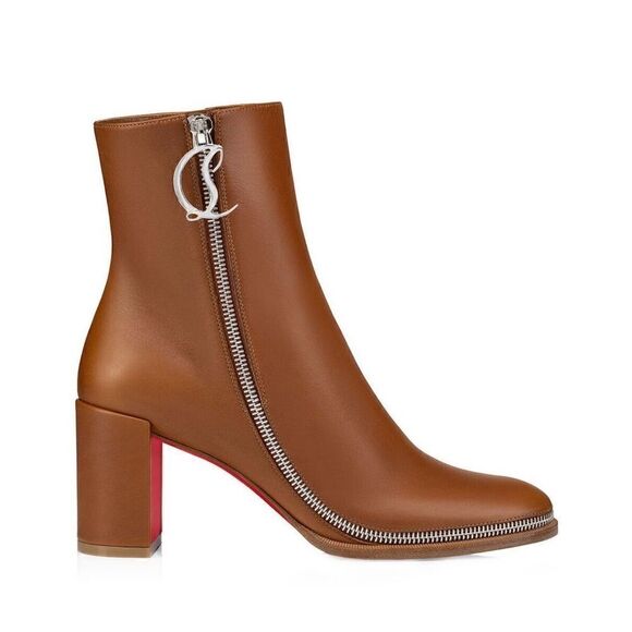 Christian Louboutin CL Zip Leather Ankle Boots Booties Brown 38.5 - Picture 1 of 6